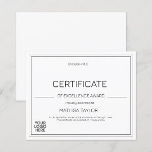 Certifikat för excellensutmärkelse svart-vit logot