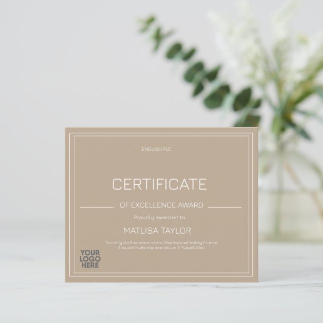 Certifikat för excellensutmärkelse Taupe Lägg till (Stående Fram)