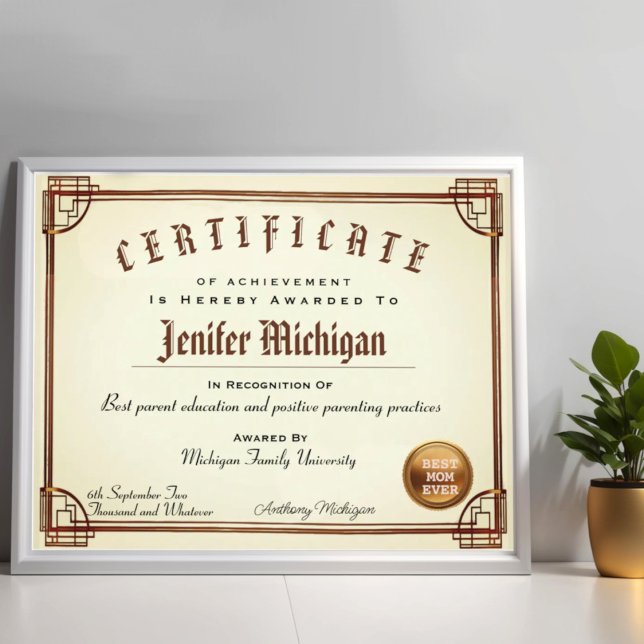 Certifikat för falska anpassningsbar för professio (Elegant diploma certificate geometric simulated golden border frame.)