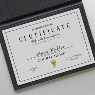 Certifikat för färdigställande, svart och vitt