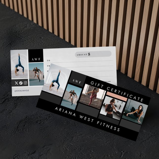 Certifikat för foto-kollage-gåva för Fitness (Fitness Brand Photo Collage Gift Certificate)
