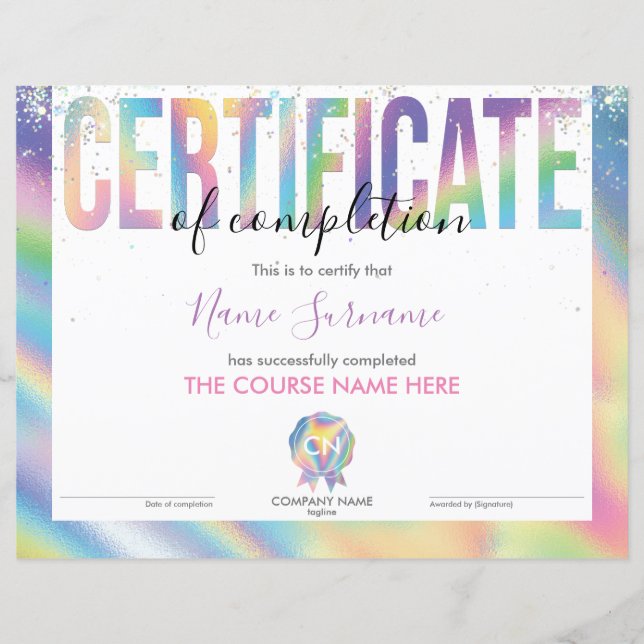 Certifikat för fullföljning av kursavslutning (Framsida)