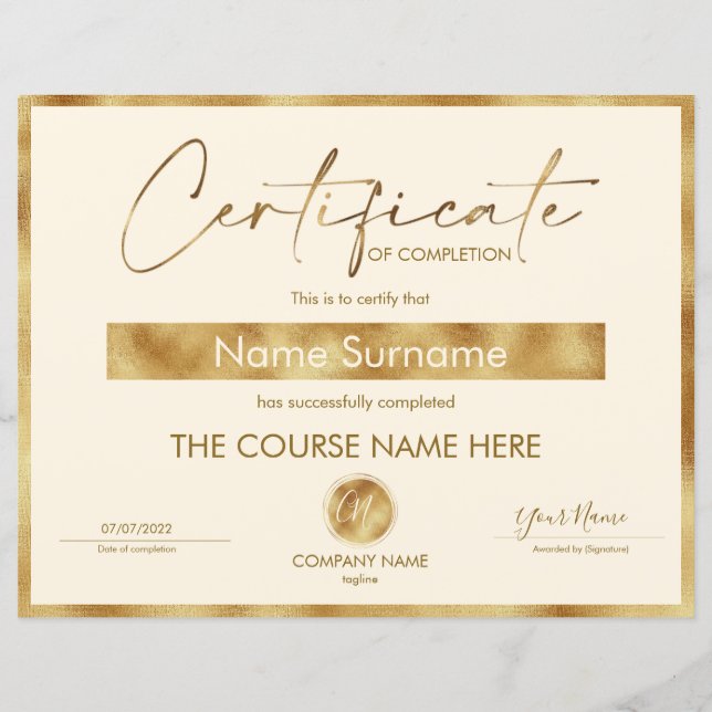 Certifikat för fullföljning av kursavslutning (Framsida)