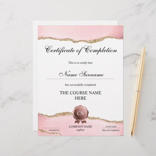 Certifikat för fullföljning av kursavslutning (Fram/Back In Situ)