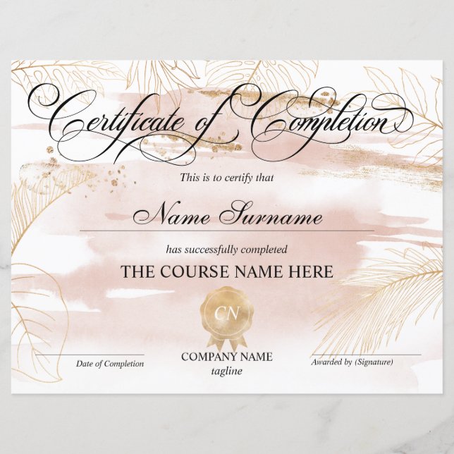 Certifikat för fullföljning av kursavslutning (Framsida)