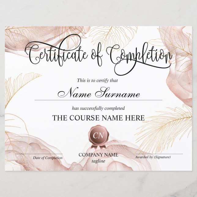 Certifikat för fullföljning av kursavslutning (Framsida)