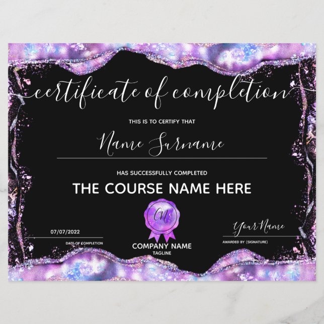 Certifikat för fullföljning av kursavslutning (Framsida)