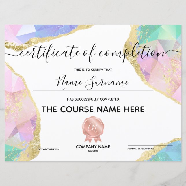 Certifikat för fullföljning av kursavslutning (Framsida)