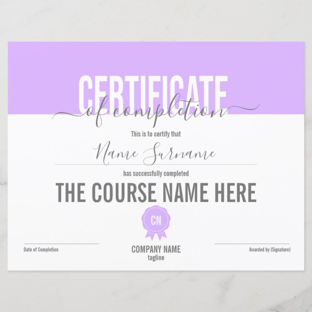 Certifikat för fullföljning av kursavslutning (Framsida)