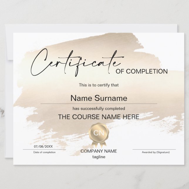 Certifikat för fullföljning av kursavslutning (Framsida)