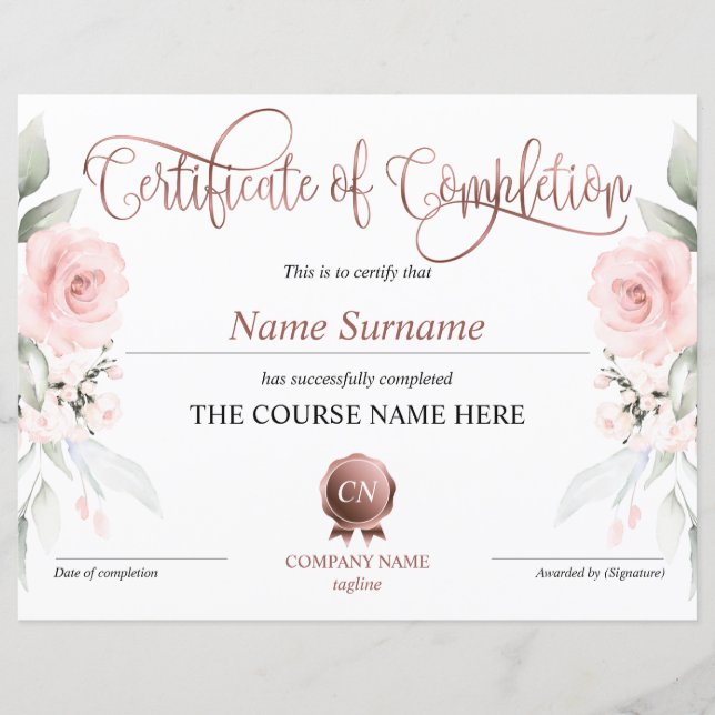 Certifikat för fullföljning av kursavslutning (Framsida)