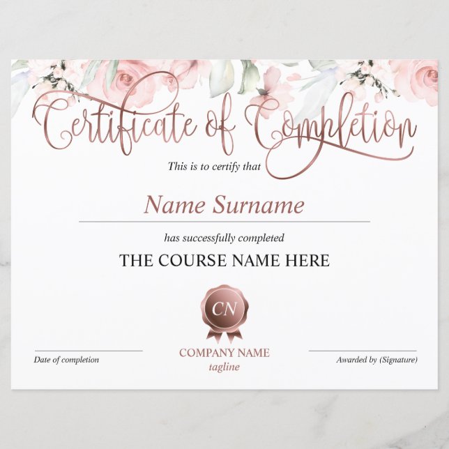 Certifikat för fullföljning av kursavslutning (Framsida)