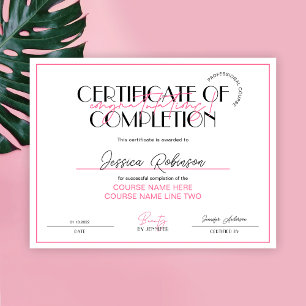 Certifikat för fullgörande av Beauty Lash Rosa Awa