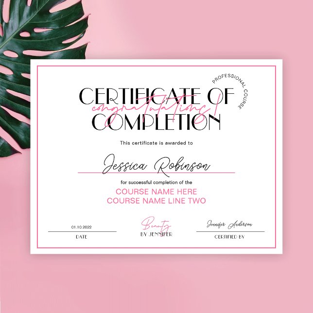 Certifikat för fullgörande av Beauty Lash Rosa Awa (Skapare uppladdad)