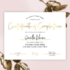 Certifikat för fullgörande av Faux-Guld-skönhetspr