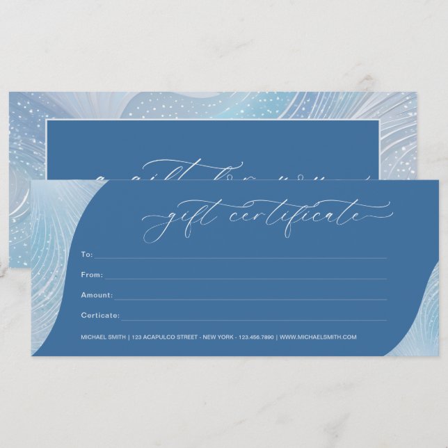 Certifikat för gåva av blått ljus för lyxbeständig (Fram/baksida)