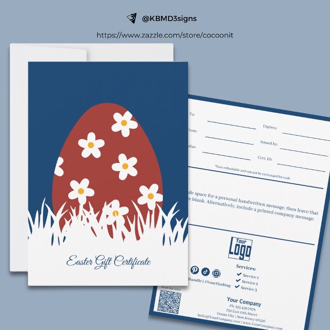 Certifikat för gåva från Trendig Small Business På (Trendy Small Business Easter Gift Certificate, Easter Egg with blossoms on Lawn)