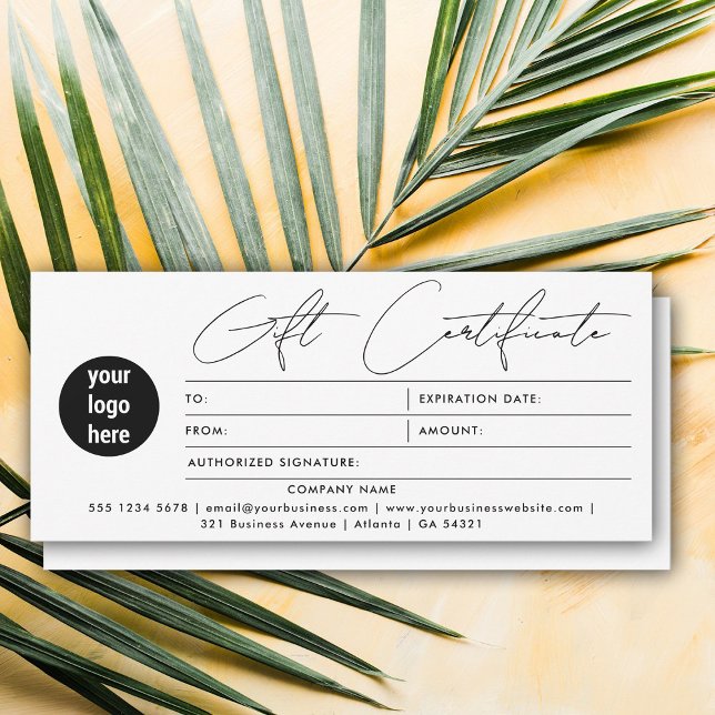 Certifikat för gift-Logotyp för modernt skript - v (Modern Script Business Logo Gift Certificate White)