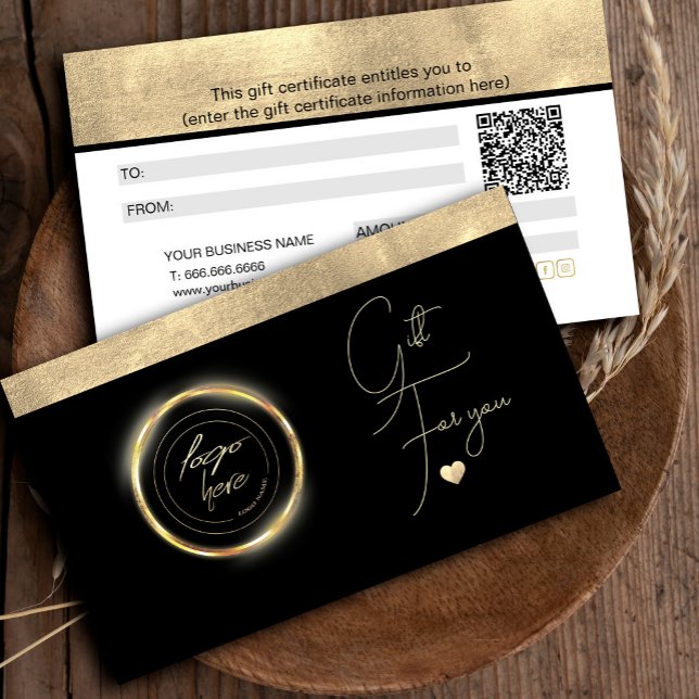 Certifikat för guldfärgad hjärttryckning med Elega (Simple Elegant Gold Foil Heart Gift Certificate #addlogo#qrcode #luxurygoldandwhite #luxestylishglam)