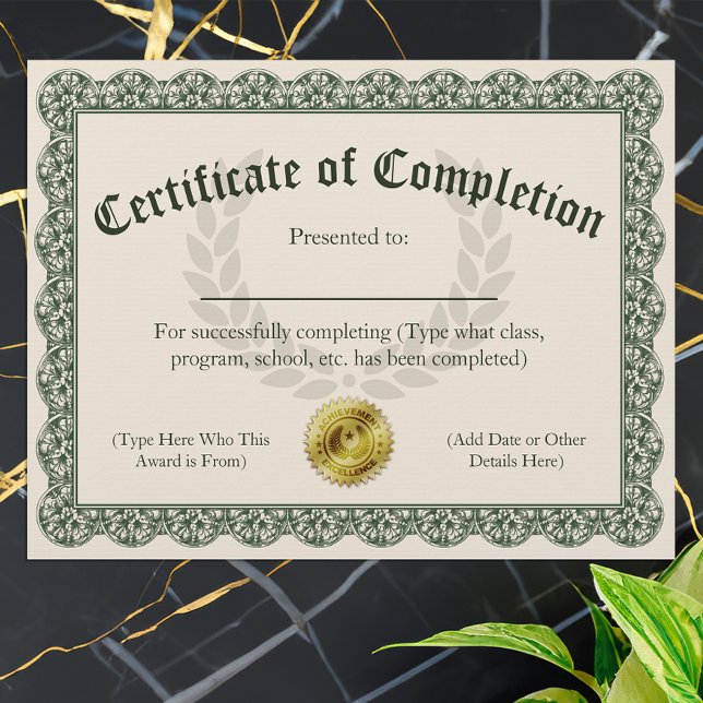 Certifikat för komplettering, Anpassade 8.5x11 (certificate of completion)