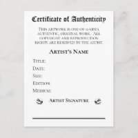 Certifikat för konstnärer konsthandlare