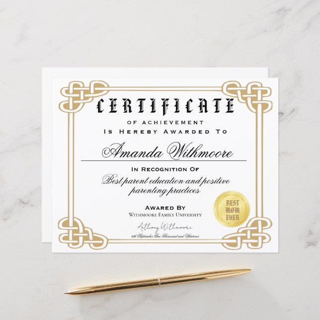 Certifikat för kummel och professionell (Fram/Back In Situ)