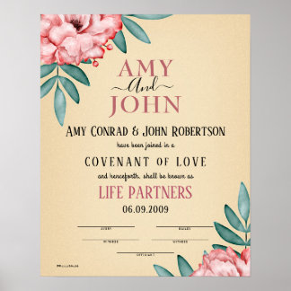 Certifikat för "Life Partners" i Kärlek-konvention Poster