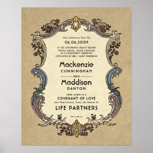 Certifikat för livspartner i Ornate Gräns Bröllop Poster