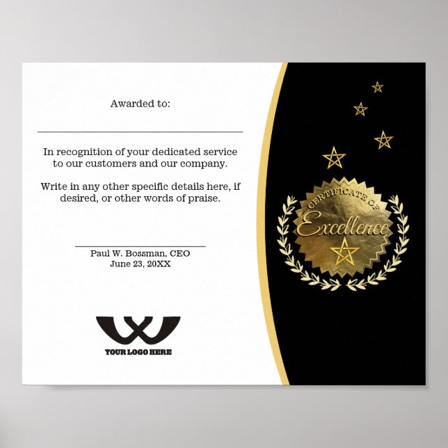 Certifikat för medarbetarpris poster (Framsidan)