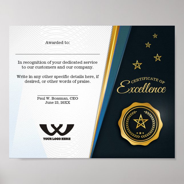 Certifikat för medarbetarpris poster (Framsidan)