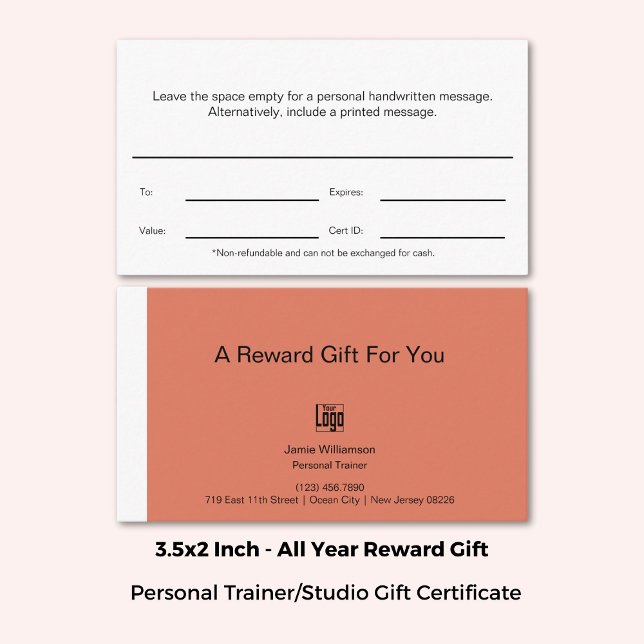 Certifikat för personlig Fitness-utbildare för bel (3.5x2 Inch, Personal Fitness Trainer Reward Gift Certificate, Orange, White, Black)