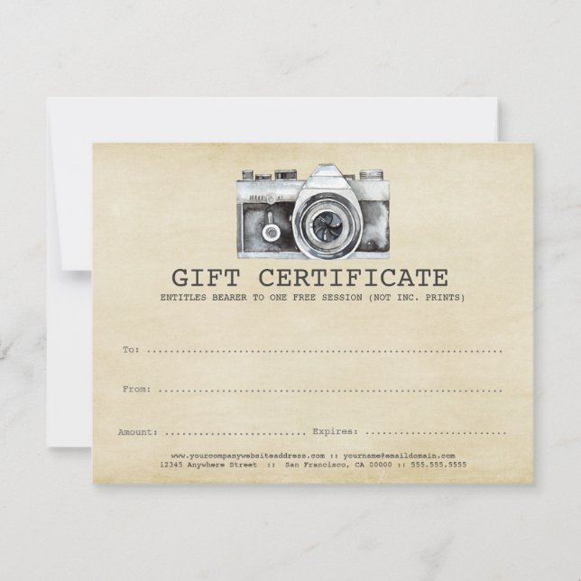 Certifikat för professionell fotograf-kameragåva (Framsida)