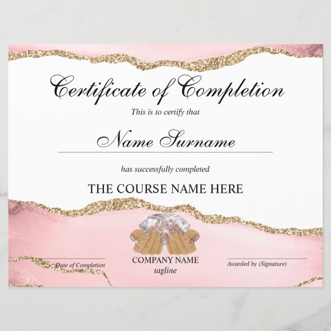 Certifikat för slutbetyg, kurs för Nail Artist (Framsida)