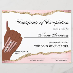 Certifikat för slutbetyg, kurs för Nail Artist