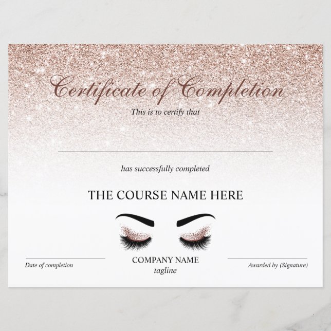 Certifikat för slutpris - Lash Course (Framsida)