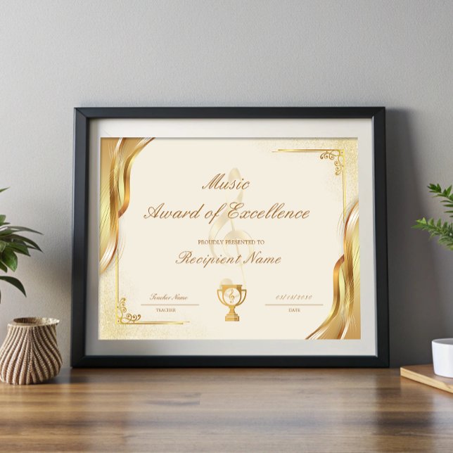 Certifikat för Studentmusikutmärkelse (Student Music Award of Excellence Certificate)