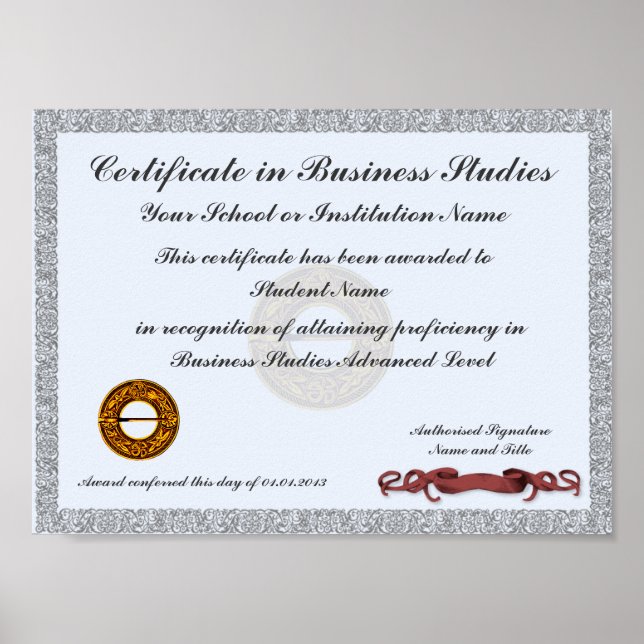 Certifikat för Subjekt utbildningstillägg Poster (Framsidan)