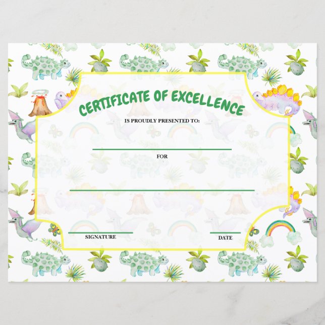 Certifikat för utmärkt dosinosaurier Thworthy (Framsida)