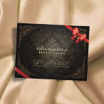Certifikat för vintage-ramskador Röda band-gåvor Vykort<br><div class="desc">Vintage Framed Damask Red Ribbon Gift-kort.</div>
