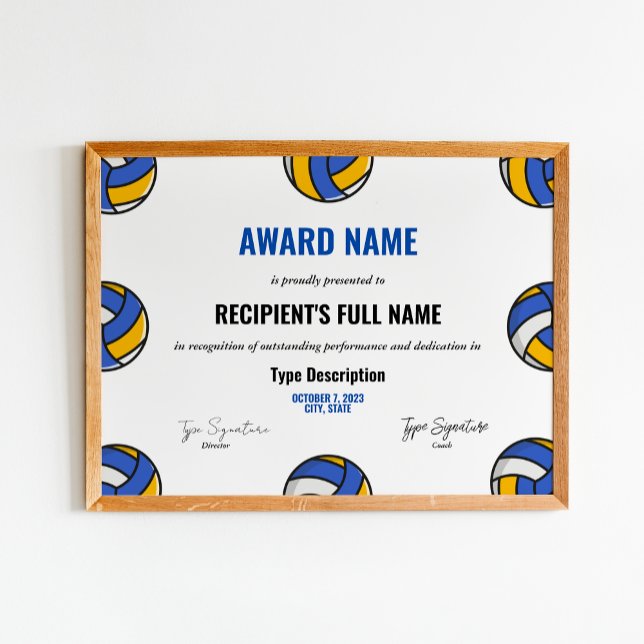 Certifikat för volleyball Excellence Award Poster (Skapare uppladdad)