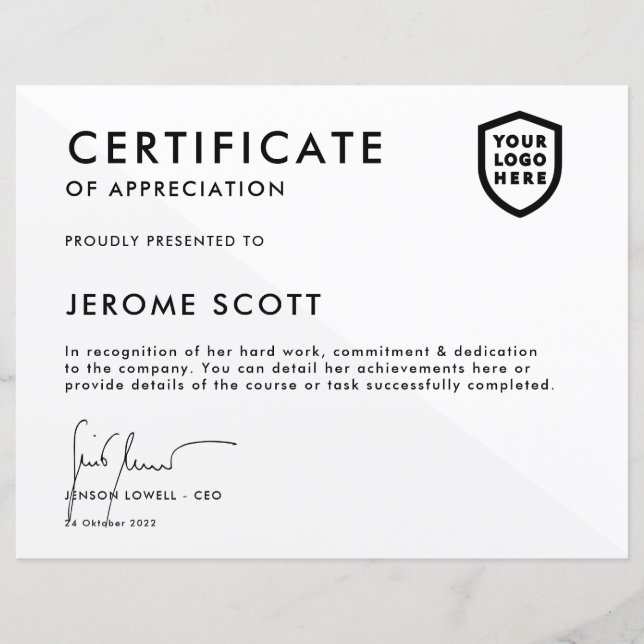 Certifikat | Mall för modern affärslogotyp (Framsida)