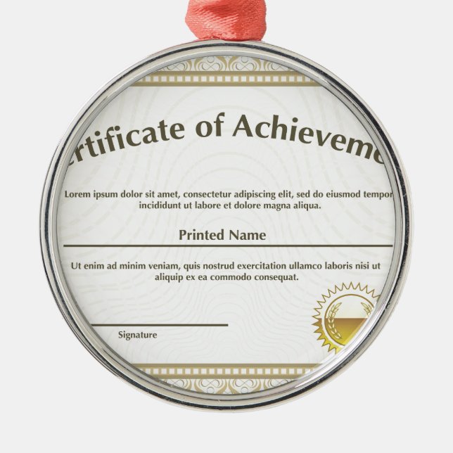 Certifikat med guld- förseglar julgransprydnad metall (Framsidan)