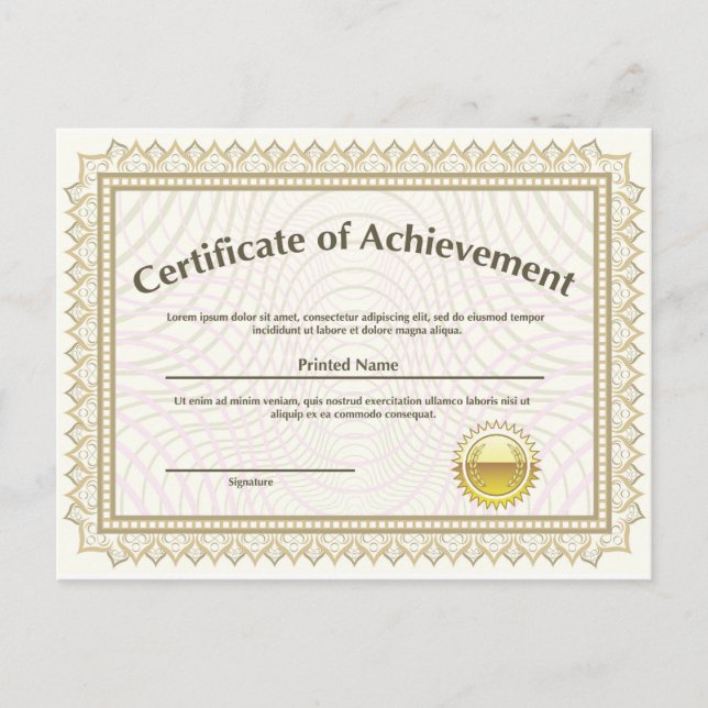 Certifikat med gyllene stämpel vykort (Framsida)