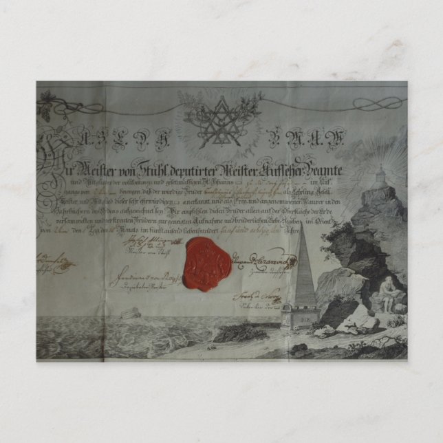 Certifikat som utfärdas av det Worshipful, styr Vykort (Framsida)