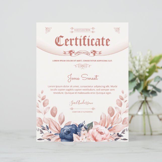Certifikatmall för blommigt (Stående Fram)