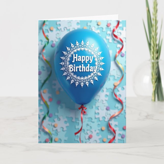 Cerulean ballong födelsedagskort kort (Framsida)
