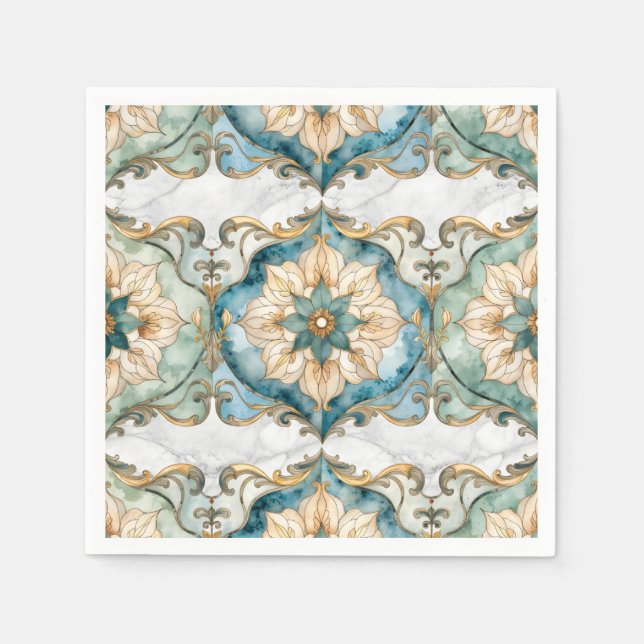 Cerulean Bloom Tapestry Party Cocktail Servett (Framsidan)