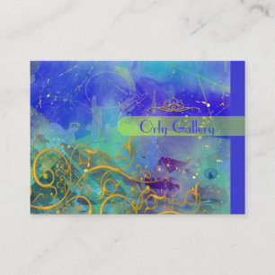 Cerulean Blue, Abstrakt/Faux Guld Filigree Swirls Visitkort