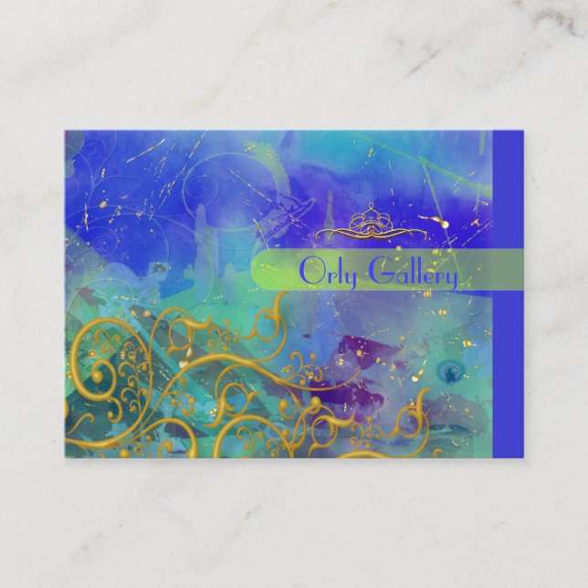 Cerulean Blue, Abstrakt/Faux Guld Filigree Swirls Visitkort (Framsida)