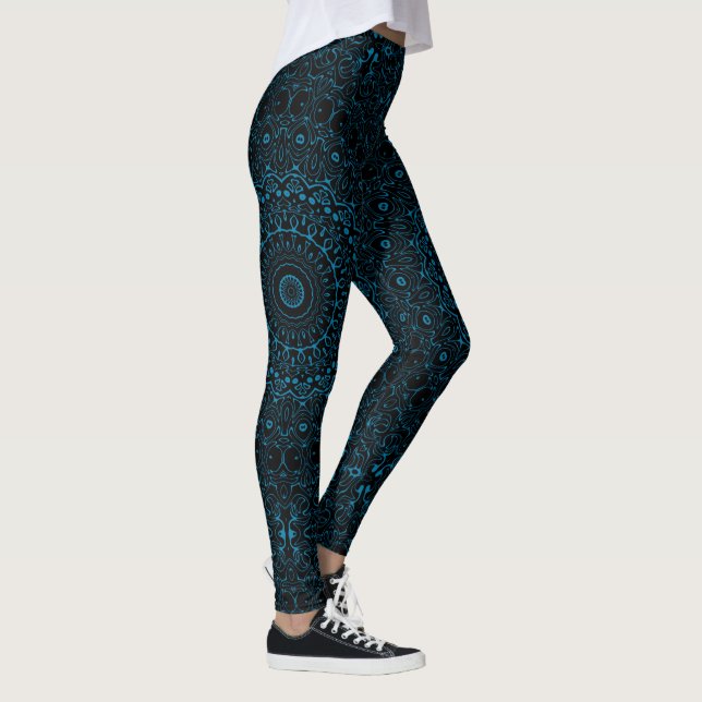 Cerulean Blue Mandala med prydnadssymbol Leggings (Höger)